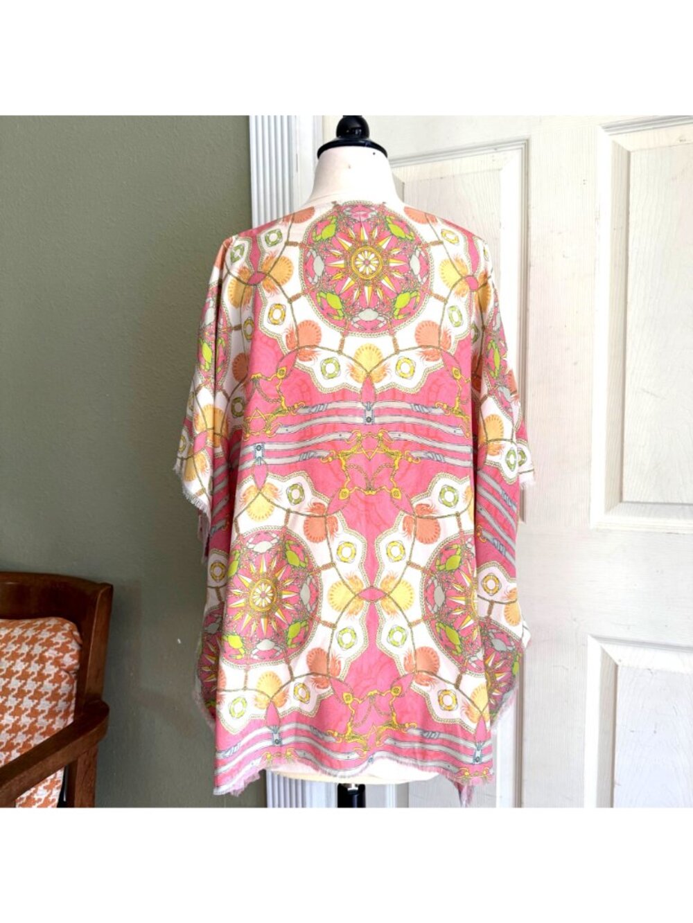 size L/XL Tyler Boe silk caftan coral pink white orange blue beach cover up - Picture 8 of 10